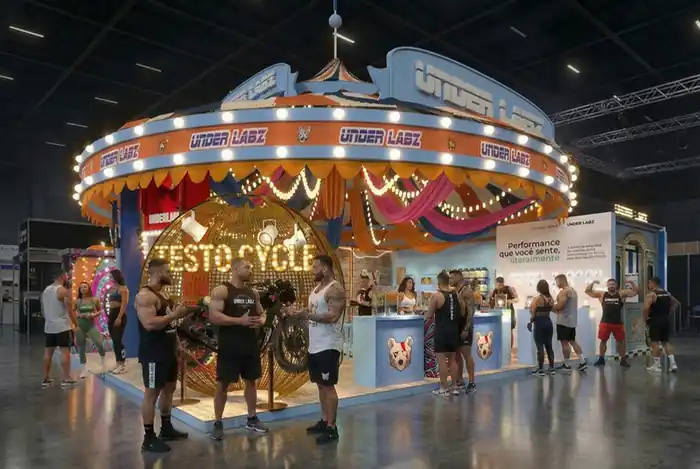 Estande da Under Labz montado como uma tenda de circo no Arnold Sports South America